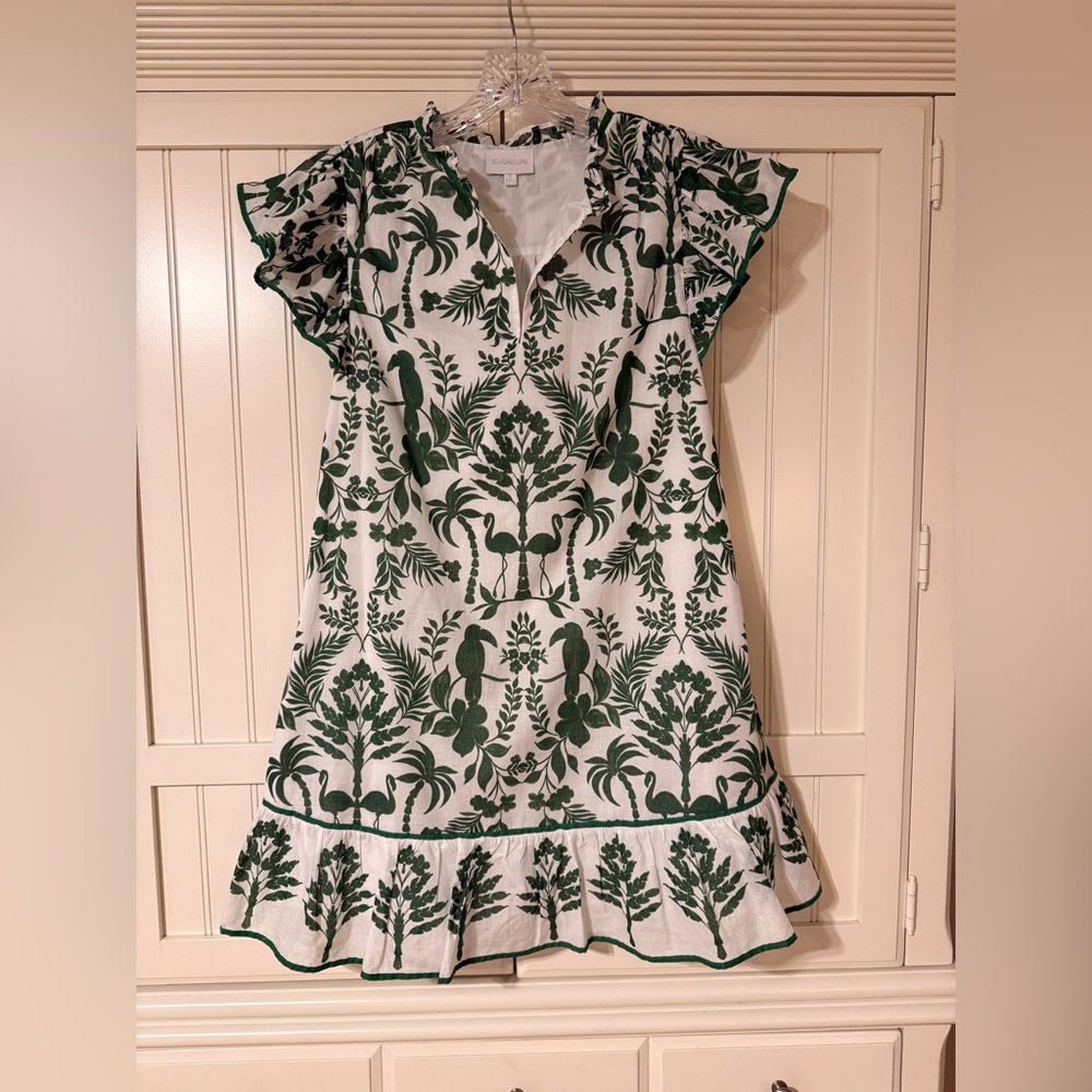 Sugarlips Davina White and Green Floral Printed Shift Mini Dress size Small - Picture 6 of 11